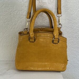 Kate Landry Mustard Croc-Embossed Satchel